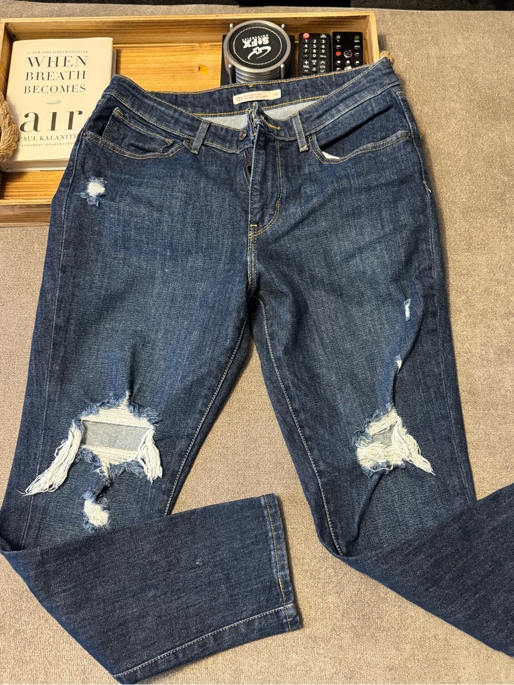 Dark Blue Distressed Levi’s Jeans